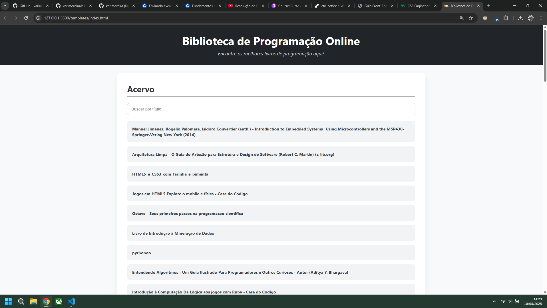 Imagem da aplicação da Biblioteca de Programação