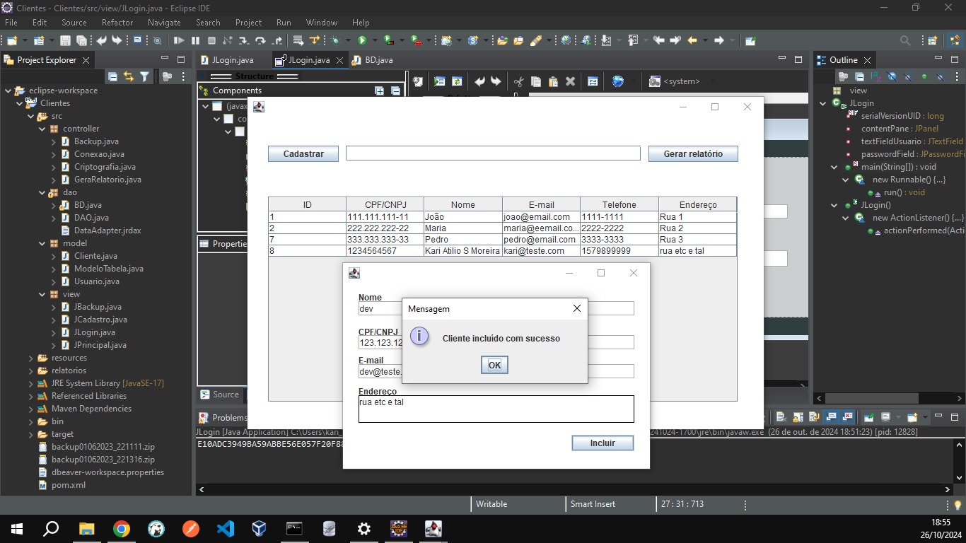 Imagem do sistema desktop Java para cadastro de clientes